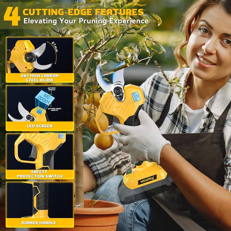 MtiolHig Cordless Electric Pruning Shears: 1.5-2 Inch Portable Pruning Shears Compatible with DeWalt 20V Battery (No Battery) - Garden Pruners Tool with LCD Display & SK7 Blades - Image 4